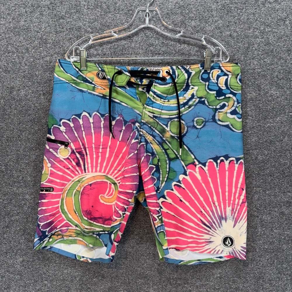 Volcom Board Shorts Mens 33 Multicolor Batik Psychedelic Floral Surf Swim Trunks